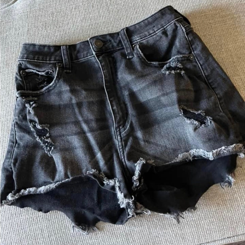 Abercrombie curve love jean shorts in faded black color
